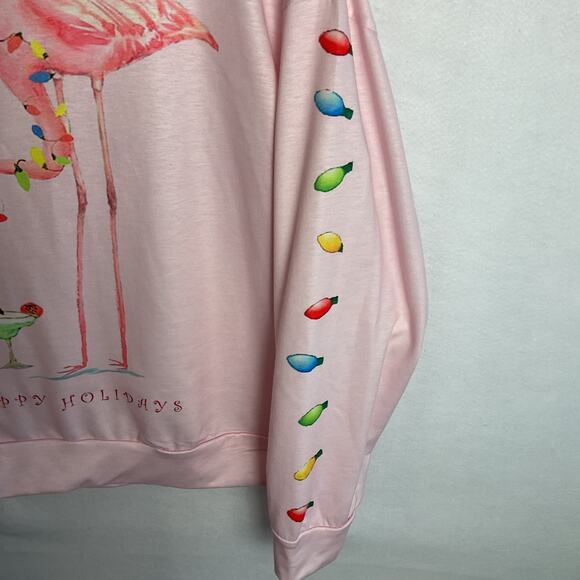 Womens Long Sleeve Crewneck Christmas Sweater Pink Flamingo Happy Hour 2XL - Picture 4 of 10